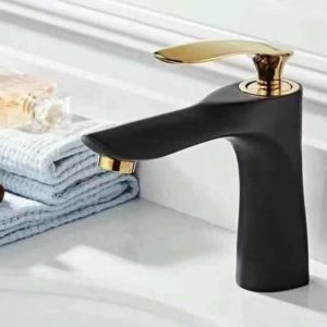 Dual-Tone Black and Gold Heavy-Gauge Basin Mixer