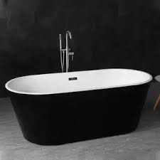1700mm Black and White Straight Round Freestanding Bathtub