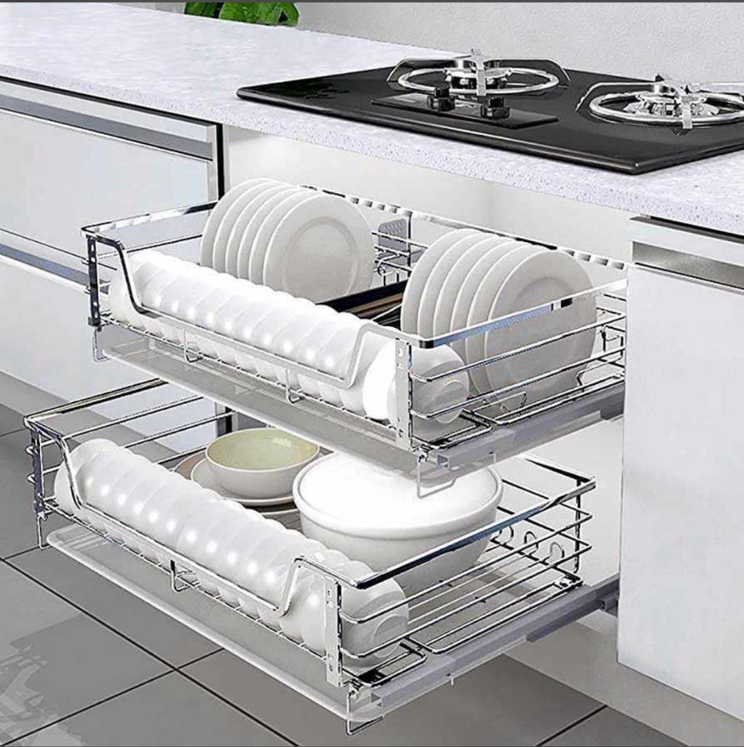 Dual-Level Stainless Steel Cabinet Rack